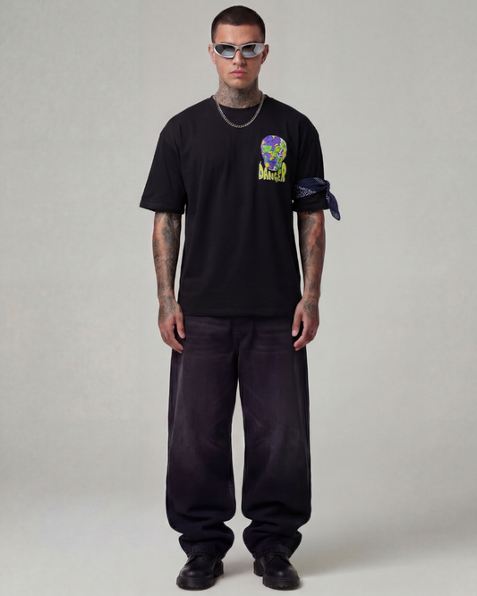 Caution Oversized Black Unisex T-shirt