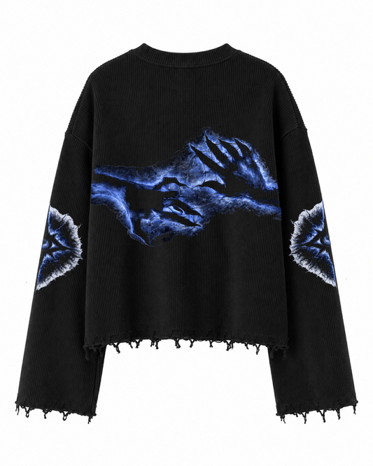 DISTORTION UNISEX BLACK SWEATSHIRT (BOXYFIT)