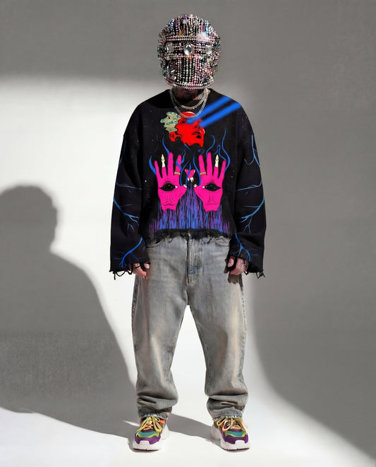 PSYCHEDELLIC TRIP BLACK SWEATSHIRT (BOXY FIT)