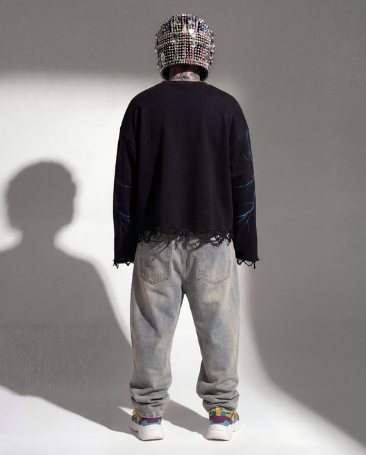 PSYCHEDELLIC TRIP BLACK SWEATSHIRT (BOXY FIT)