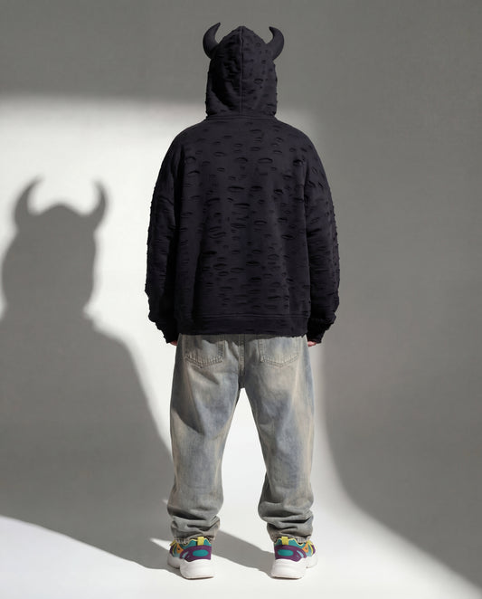 Santa Muerte Black Oversize Cotton Hoodie (LIMITED PIECES)