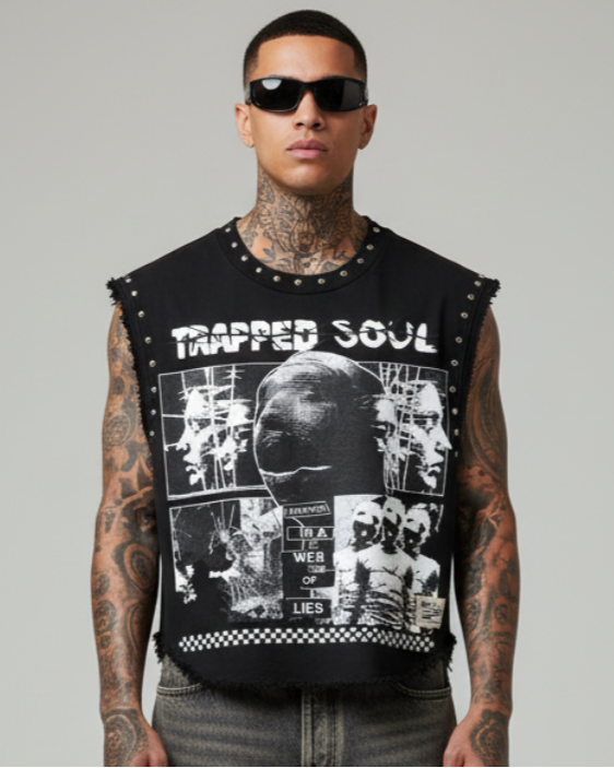 TRAPPED SOUL UNISEX BLACK VEST (BOXYFIT)