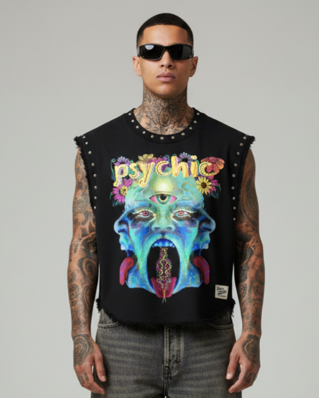 PSYCHIC UNISEX BLACK VEST (BOXYFIT)