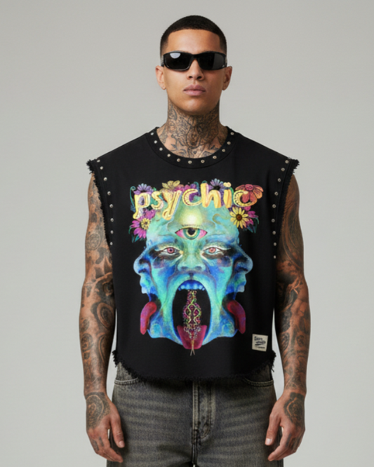 PSYCHIC UNISEX BLACK VEST (BOXYFIT)