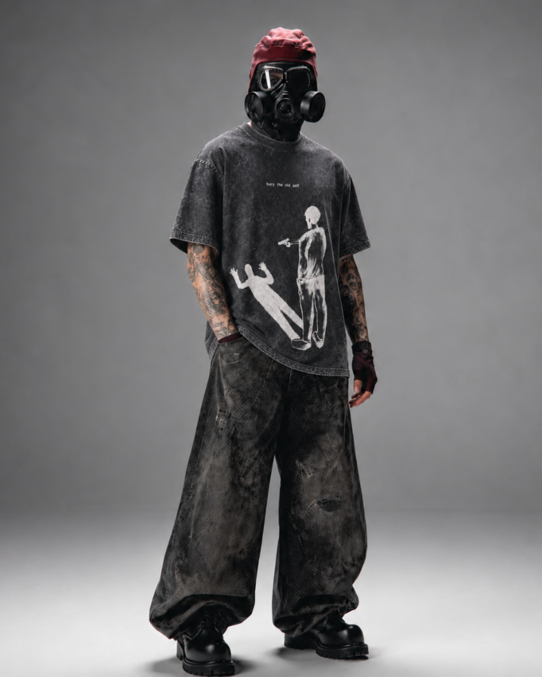 Bury The Old Self Acid Wash Black T-shirt