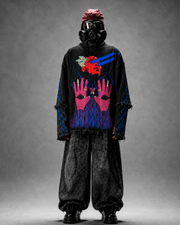 Psychedellic Trip Oversized Distressed Black Tshirt