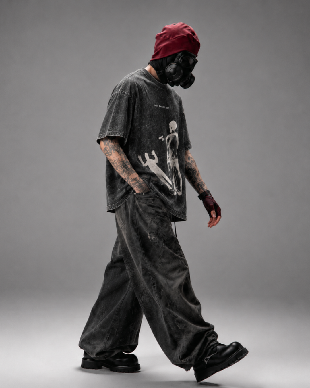 Bury The Old Self Acid Wash Black T-shirt