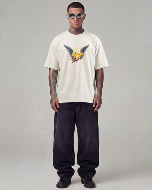 Fuck Society Oversized Offwhite Unisex T-shirt
