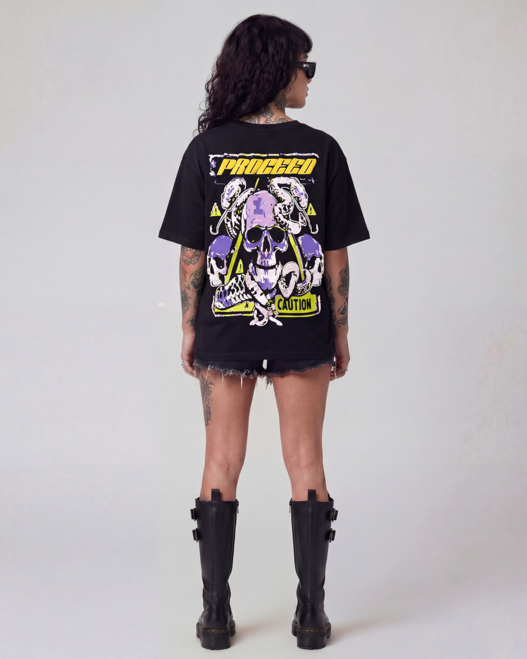 Caution Oversized Black Unisex T-shirt
