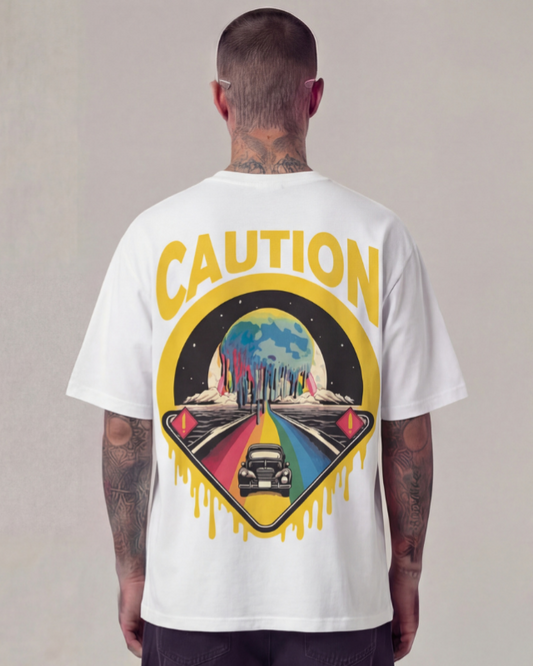 Proceed with Caution Oversized Offwhite Unisex T-shirt