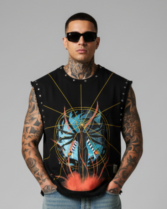 REBIRTH UNISEX BLACK VEST (BOXYFIT)