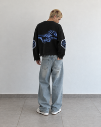DISTORTION UNISEX BLACK SWEATSHIRT (BOXYFIT)