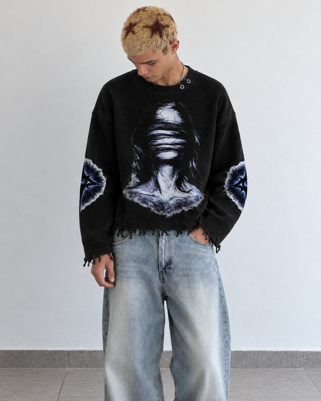 DISTORTION UNISEX BLACK SWEATSHIRT (BOXYFIT)
