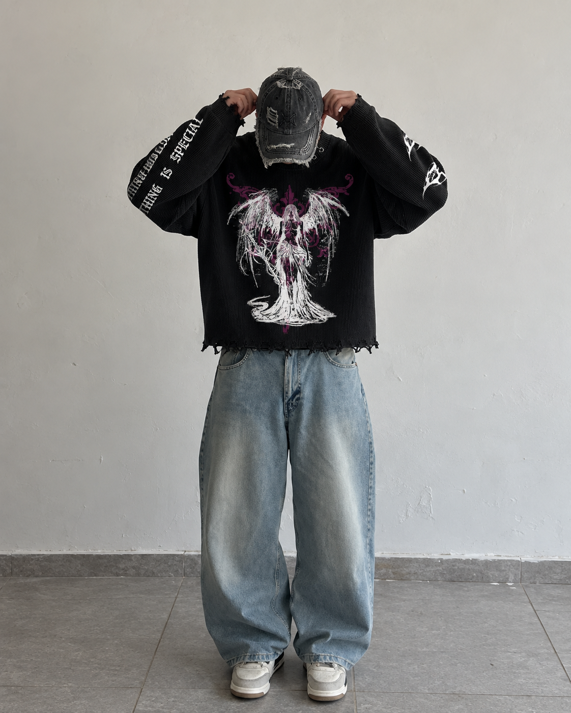 FALLEN ANGEL UNISEX BLACK SWEATSHIRT (BOXYFIT)