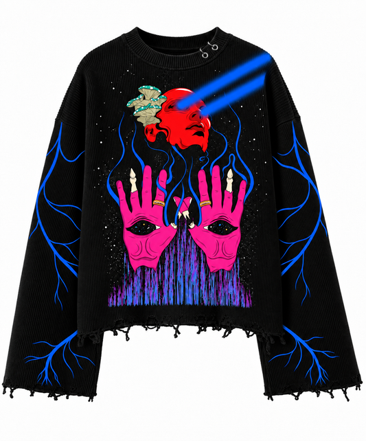 PSYCHEDELLIC TRIP BLACK UNISEX SWEATSHIRT (BOXYFIT)