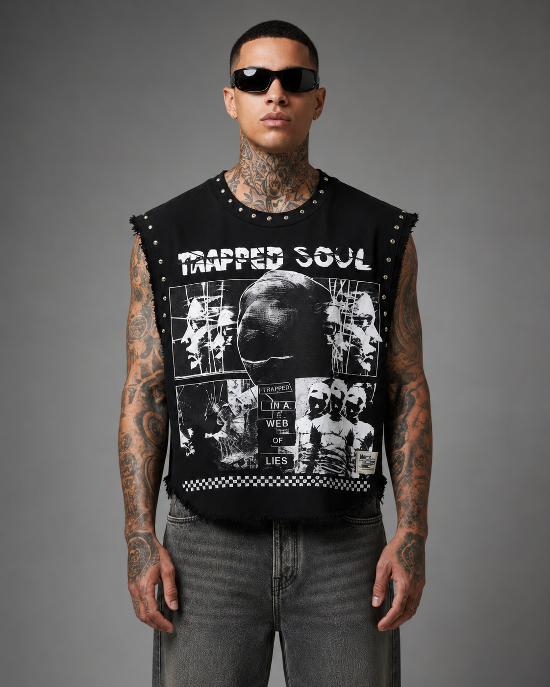 TRAPPED SOUL UNISEX BLACK VEST (BOXYFIT)