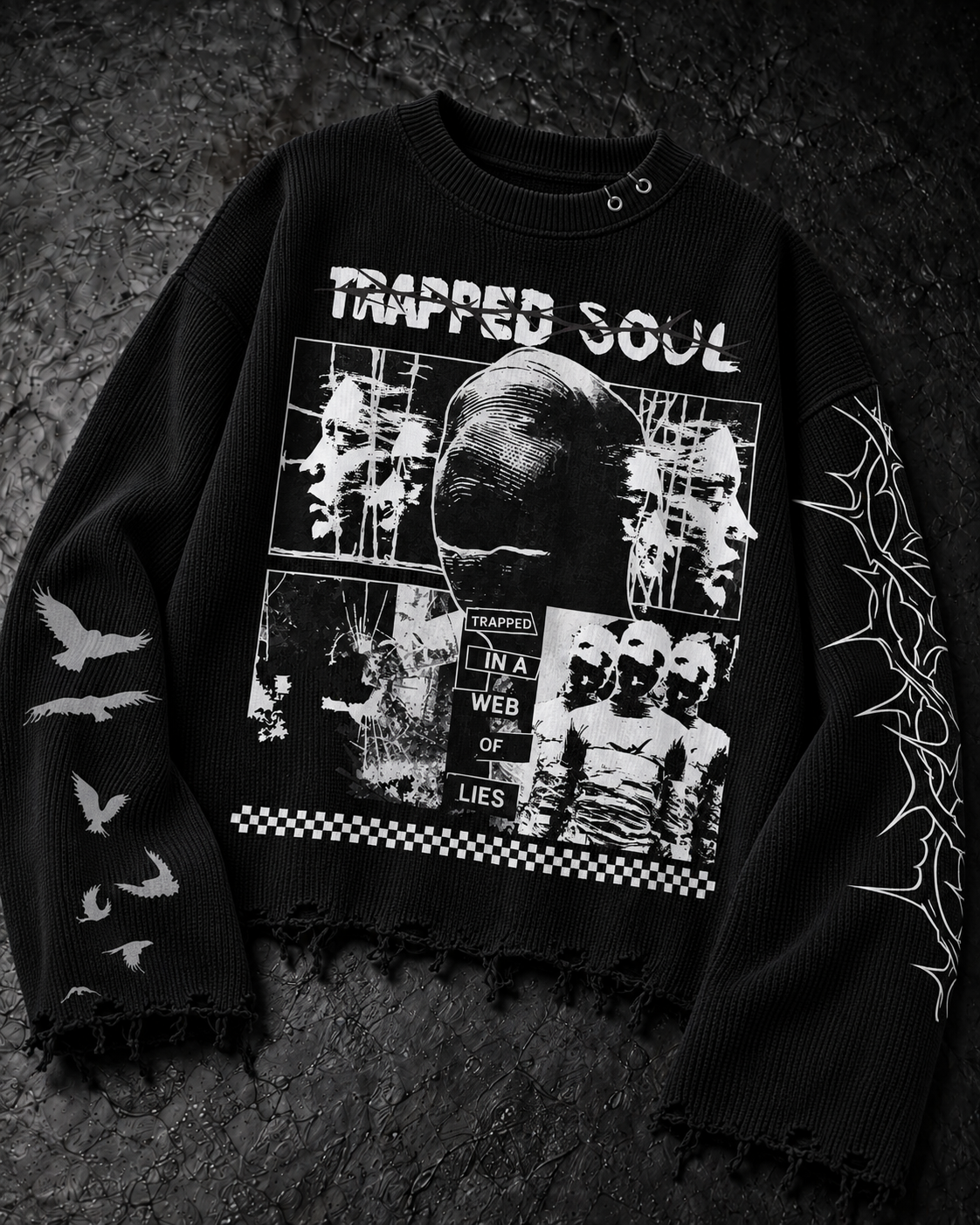 TRAPPED SOUL BLACK UNISEX SWEATSHIRT (BOXYFIT)