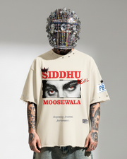 SIDHU MOOSEWALA OVERSIZE UNISEX  OFF WHITE TSHIRT ( BOXY FIT)