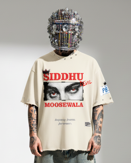 SIDHU MOOSEWALA OVERSIZE UNISEX  OFF WHITE TSHIRT ( BOXY FIT)