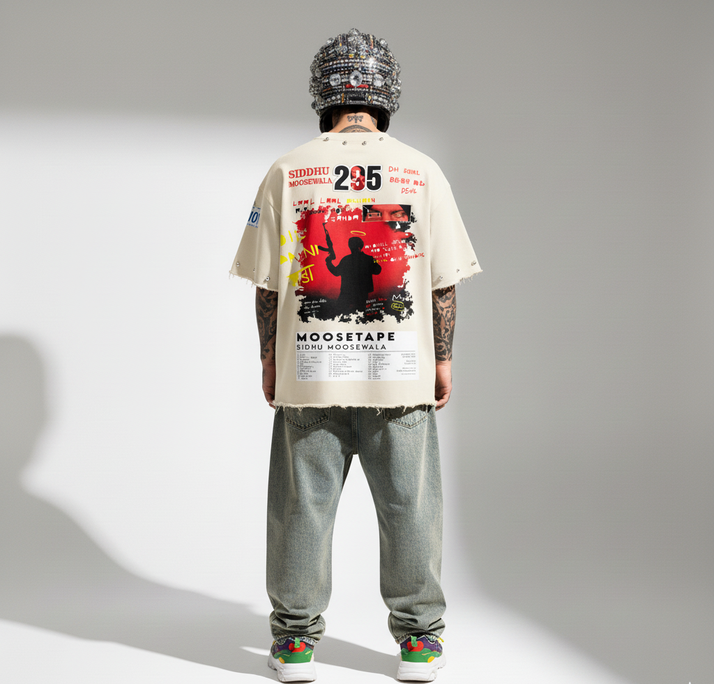 SIDHU MOOSEWALA OVERSIZE UNISEX  OFF WHITE TSHIRT ( BOXY FIT)