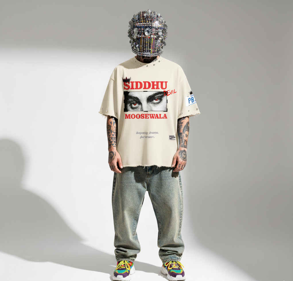 SIDHU MOOSEWALA OVERSIZE UNISEX  OFF WHITE TSHIRT ( BOXY FIT)