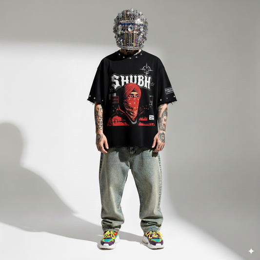 SHUBH OVERSIZE UNISEX BLACK TSHIRT (BOXYFIT)