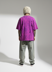 PURPLE ACID WASH SHREDDED OVERSIZED UNISEX T-SHIRT