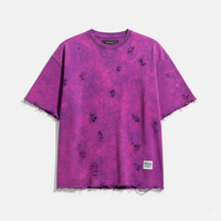 PURPLE ACID WASH SHREDDED OVERSIZED UNISEX T-SHIRT