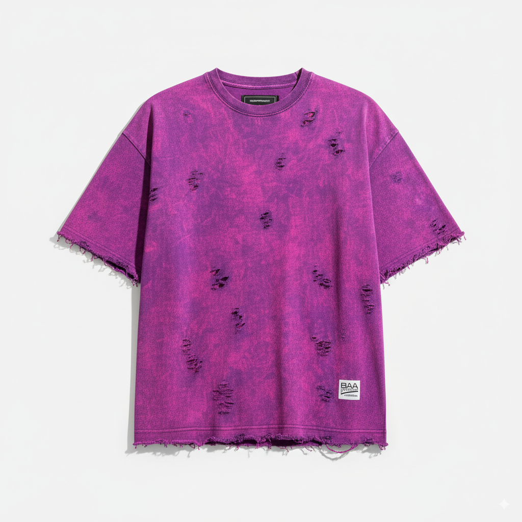 PURPLE ACID WASH SHREDDED OVERSIZED UNISEX T-SHIRT