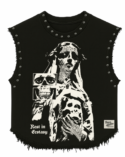 REST IN ECSTASY UNISEX BLACK VEST (BOXYFIT)
