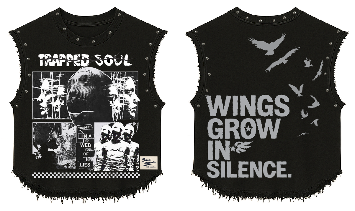 TRAPPED SOUL UNISEX BLACK VEST (BOXYFIT)
