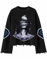 DISTORTION UNISEX BLACK SWEATSHIRT (BOXYFIT)