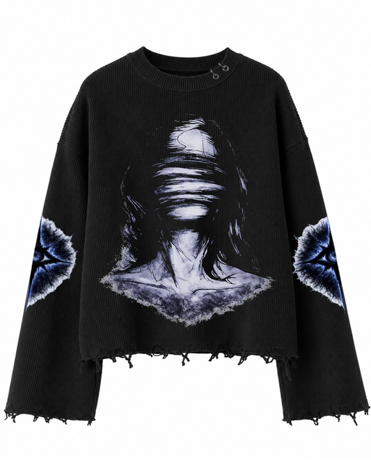 DISTORTION UNISEX BLACK SWEATSHIRT (BOXYFIT)