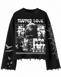 TRAPPED SOUL BLACK UNISEX SWEATSHIRT (BOXYFIT)