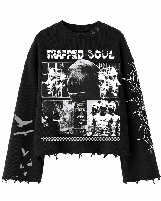 TRAPPED SOUL BLACK UNISEX SWEATSHIRT (BOXYFIT)