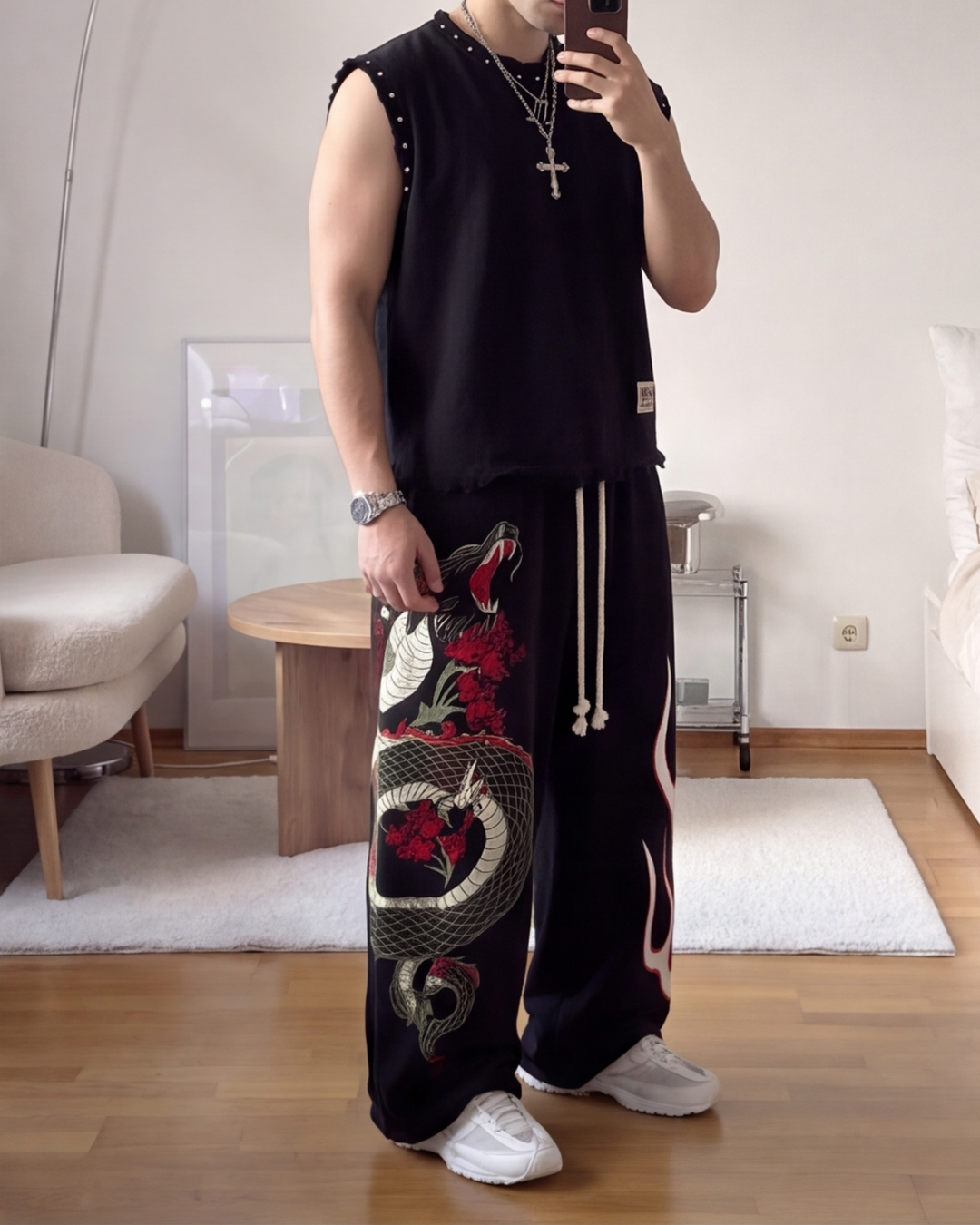 DRAGON | UNISEX BAGGY FIT BLACK ALL SEASON SWEATPANTS