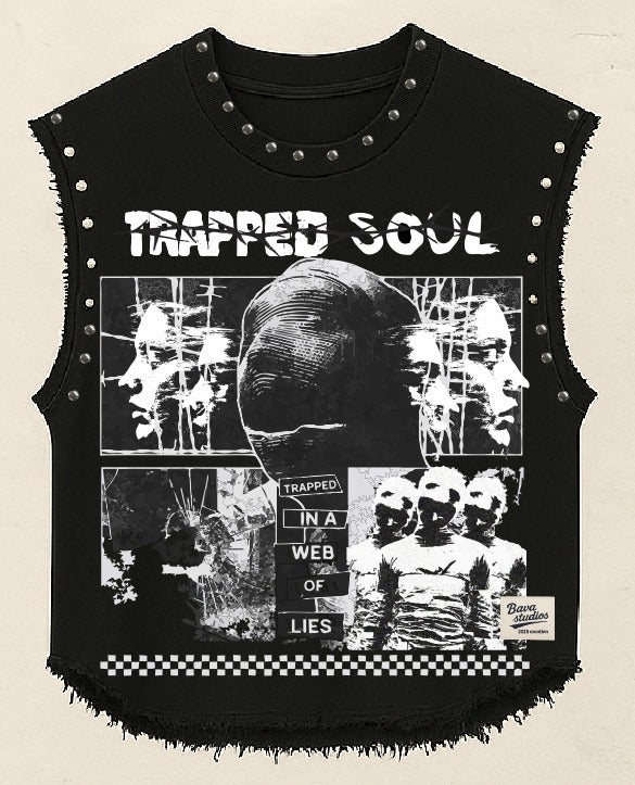 TRAPPED SOUL UNISEX BLACK VEST (BOXYFIT)