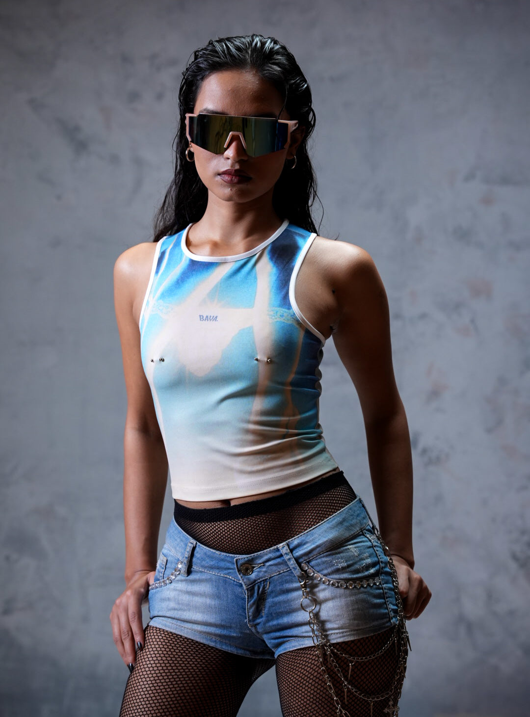 Rebel Blue Graphic Cotton Crop Top