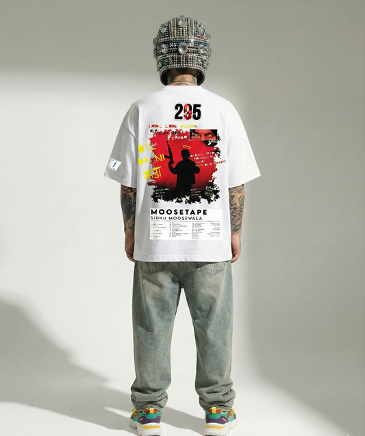 SIDHU MOOSEWALA OVERSIZE UNISEX WHITE TSHIRT