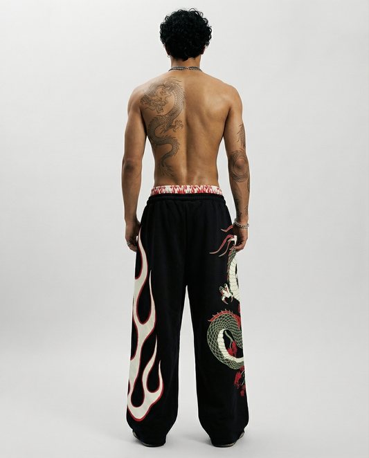 DRAGON | UNISEX BAGGY FIT BLACK ALL SEASON SWEATPANTS