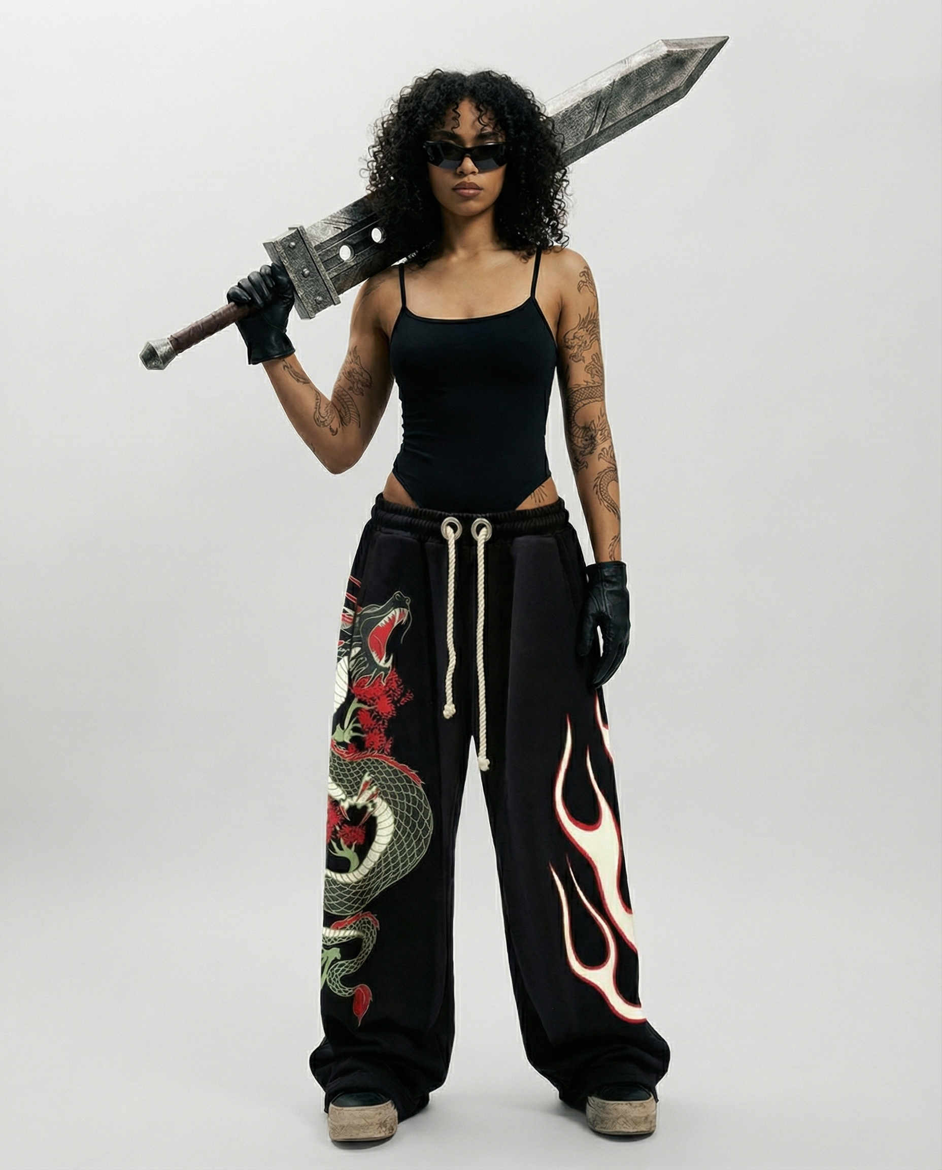 DRAGON | UNISEX BAGGY FIT BLACK ALL SEASON SWEATPANTS