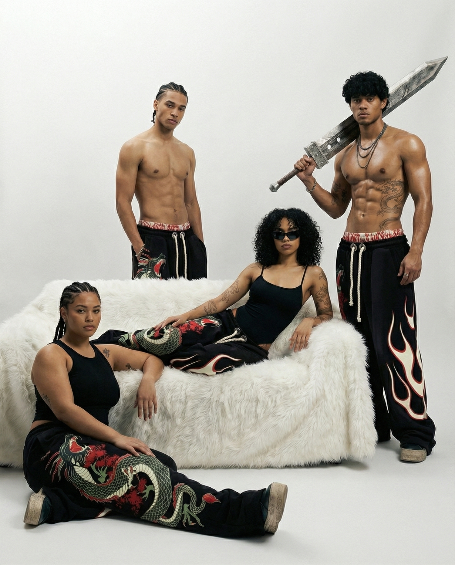 DRAGON | UNISEX BAGGY FIT BLACK ALL SEASON SWEATPANTS