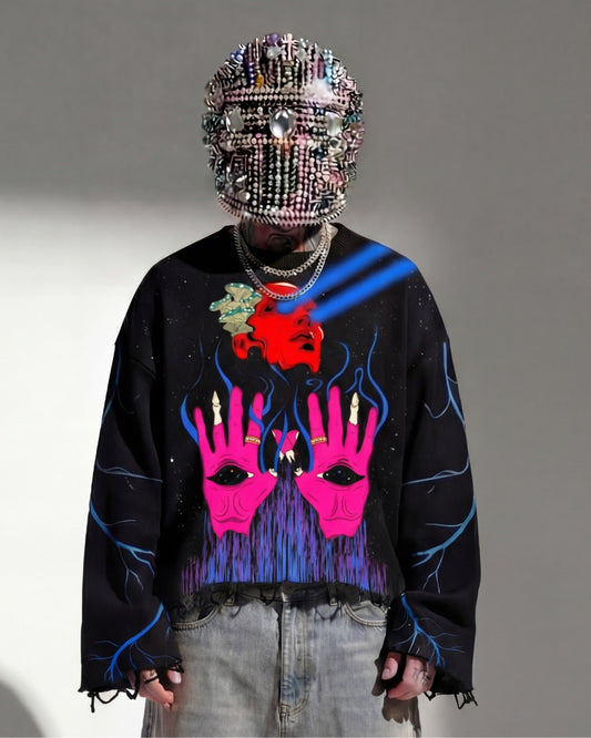 PSYCHEDELLIC TRIP BLACK SWEATSHIRT (BOXY FIT)