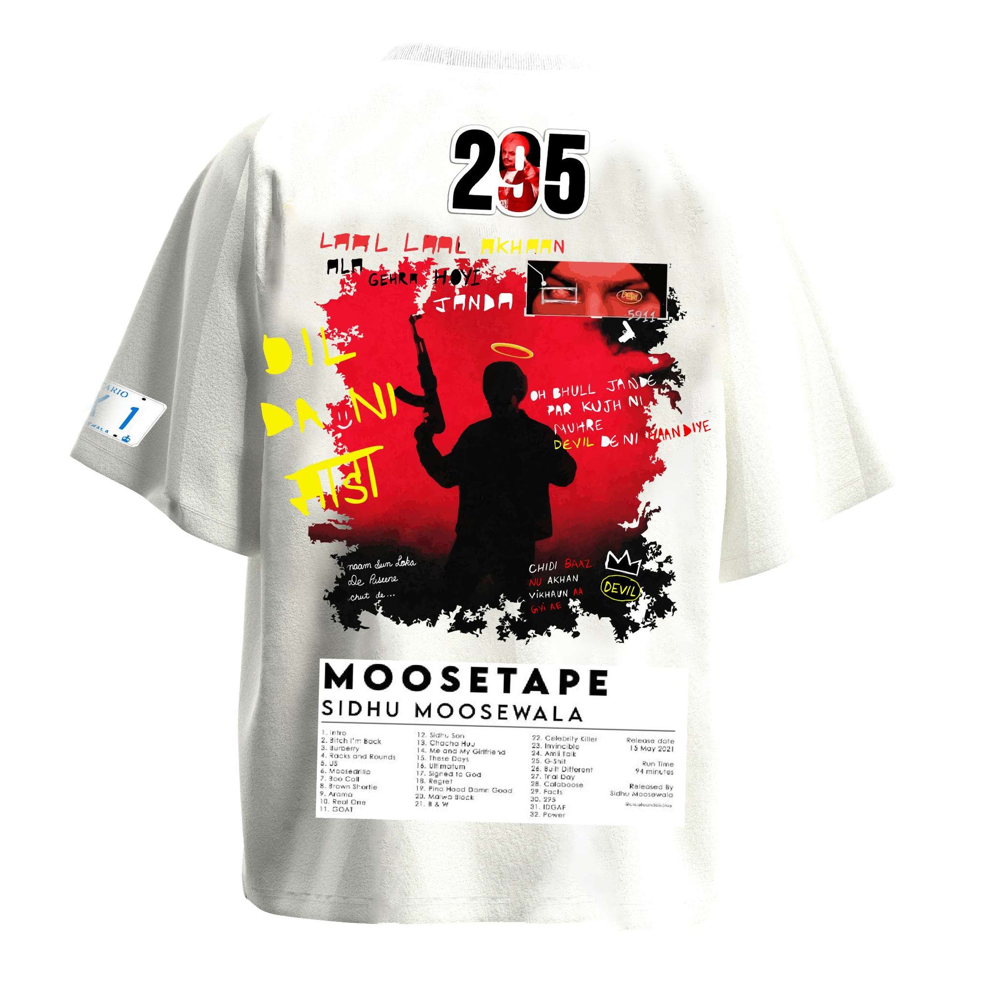 SIDHU MOOSEWALA OVERSIZE UNISEX WHITE TSHIRT